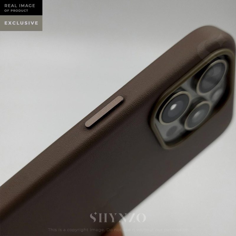 Taupe Brown Leather Case with Action Button – Shynzo