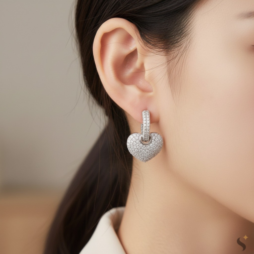 AMARA- Oxidised Silver Rhodium Polish Heart-shaped statement earrings