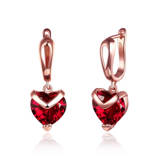 Rozy Or GARNET- Crystal Heart Rose Gold Polish Scarlet Statement Earrings - Image 3