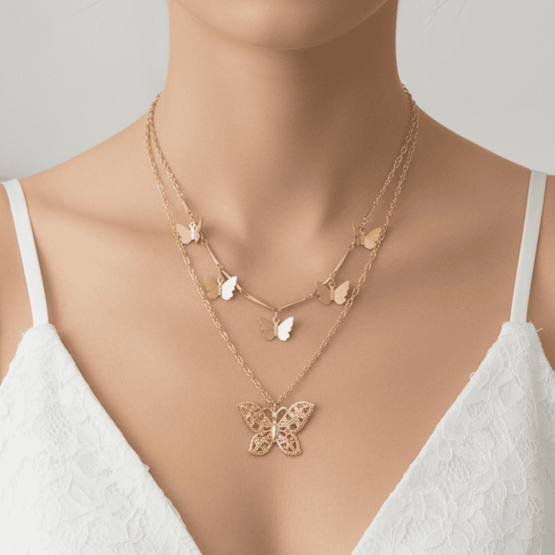 EDITH –Two-layer butterfly necklace Alloy Gold Polish