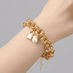 COURTNEY- Brass & Metal Double-chained bracelet with a padlock charm