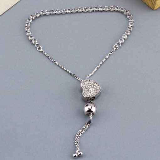 ARYA – Rhodium with Australian Crystals Heart Shaped Charm Bracelet