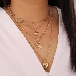 DARLA - Set of 4 Layered Chains with Heart and Globe Charms in Brass