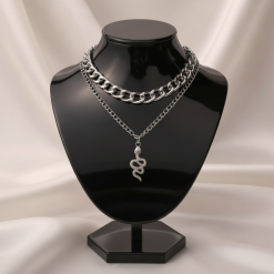 Alternative view of NATHAIRA (water snake) - Layered Chain Set with Serpent Pendant in Brass Metal