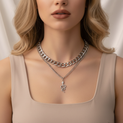 NATHAIRA (water snake) - Layered Chain Set with Serpent Pendant in Brass Metal