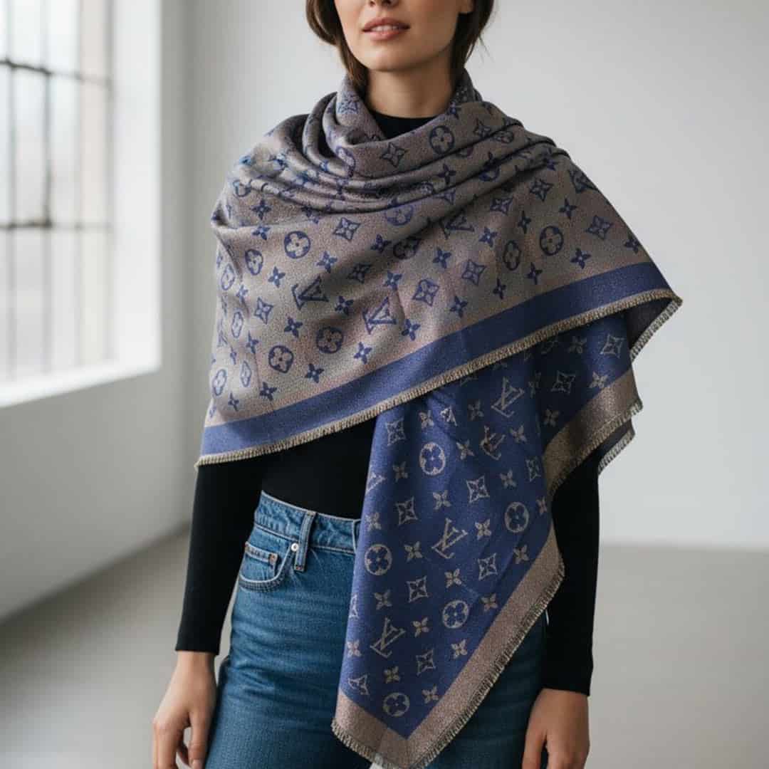 LV Classic Monogram Unisex Semi Woollen Scarf - Image 15