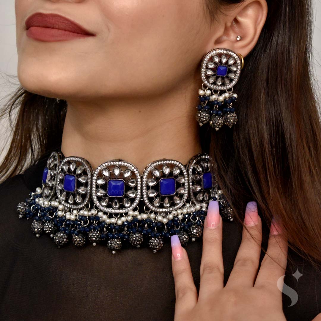 MASTANI- Festive Blue Choker Set - Image 2