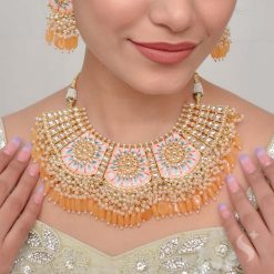 SHAFA - Festive Yellow Necklace With Kundan