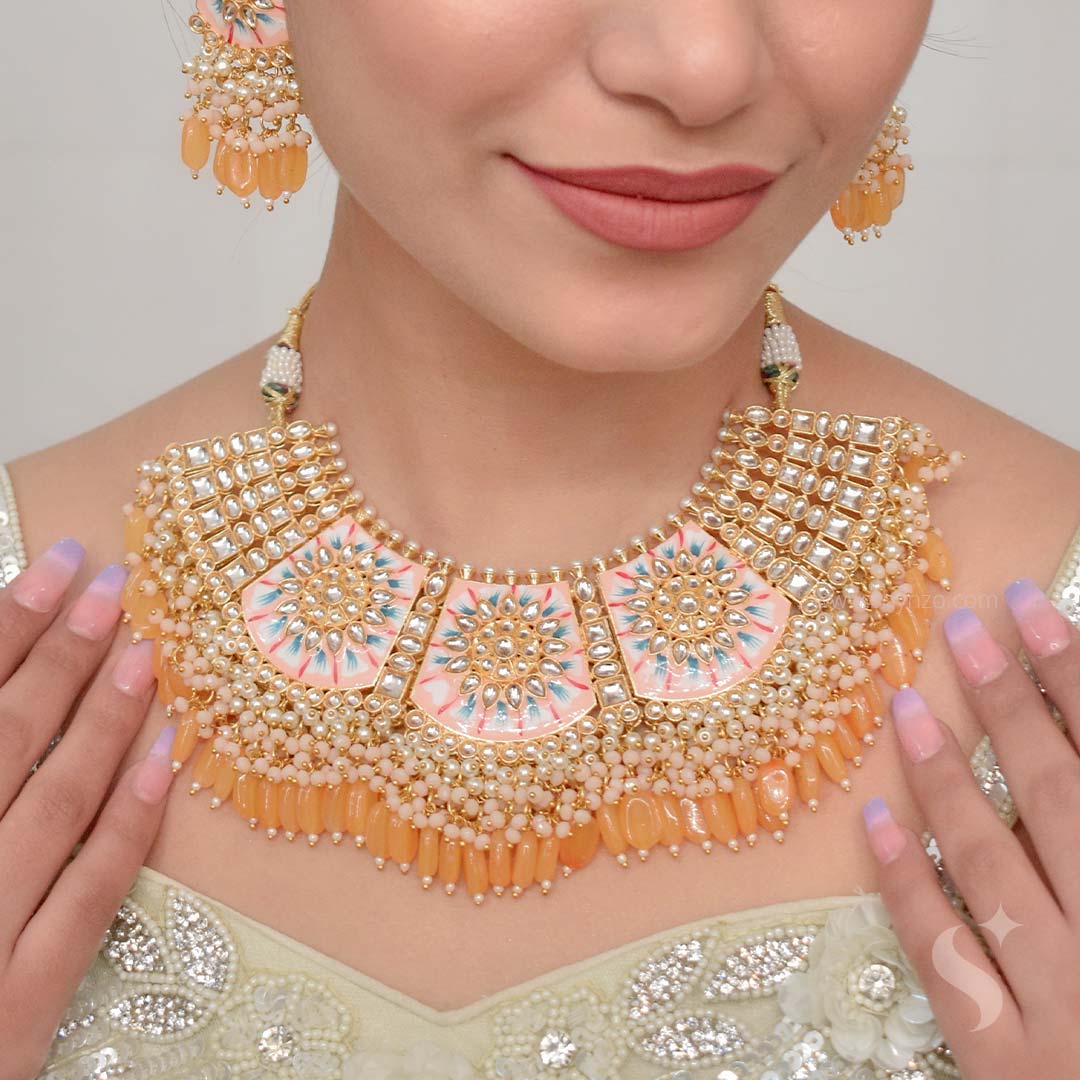 SHAFA - Festive Yellow Necklace With Kundan