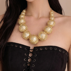 Celestial Orbit - A Golden Wrapped Orb Statement Necklace