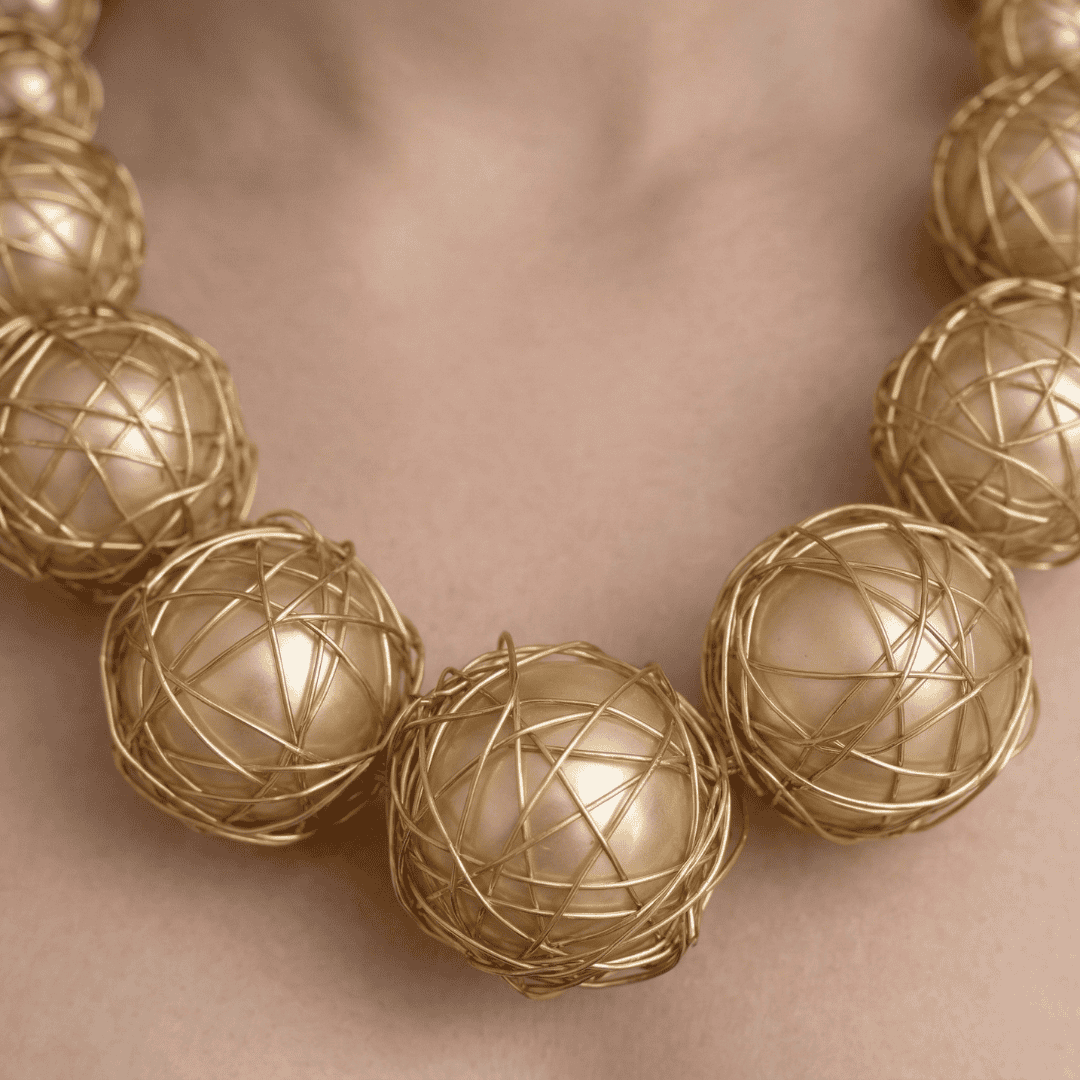 Celestial Orbit - A Golden Wrapped Orb Statement Necklace - Image 3