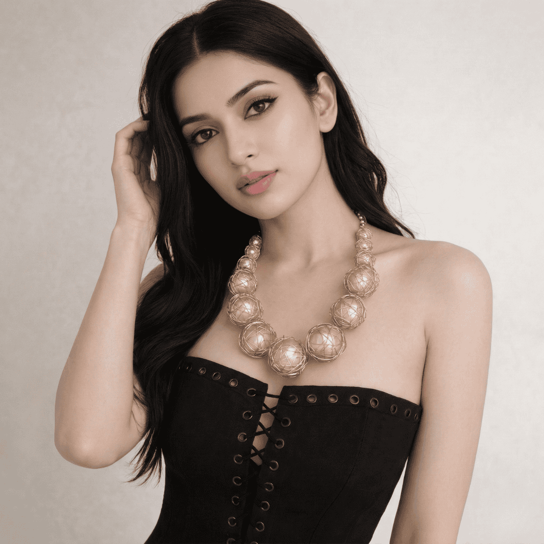 Celestial Orbit - A Golden Wrapped Orb Statement Necklace - Image 2