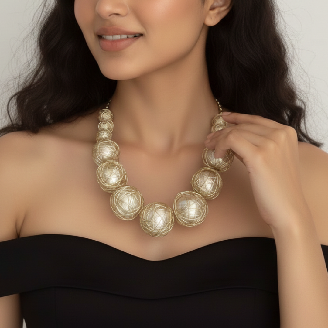 Celestial Orbit - A Golden-Wrapped Orb Statement Necklace - Image 3