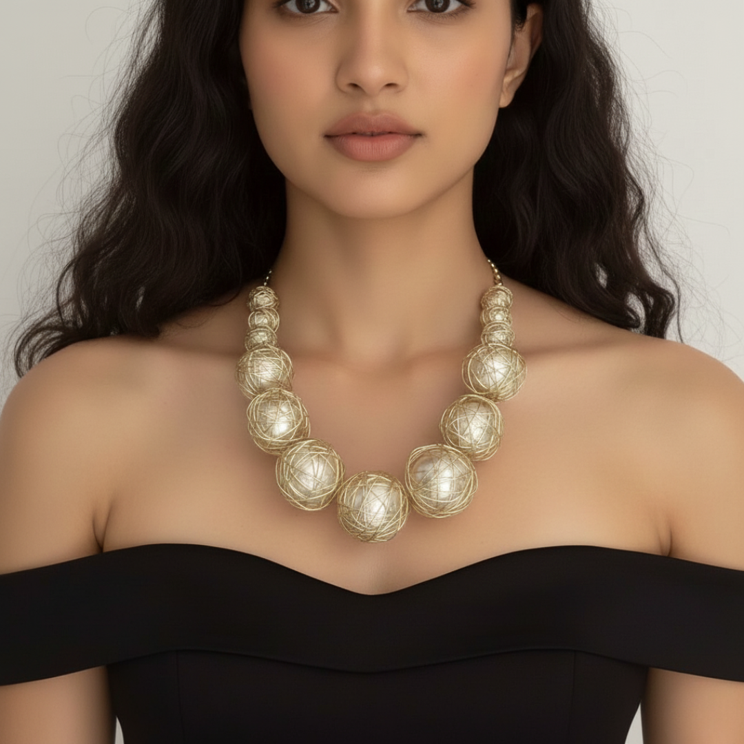 Celestial Orbit - A Golden-Wrapped Orb Statement Necklace - Image 4