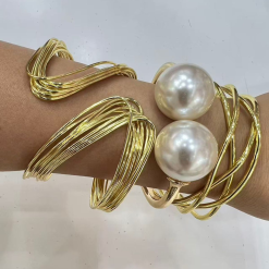 Moonlit Path- A Layered Gold Wire Pearl Wrap