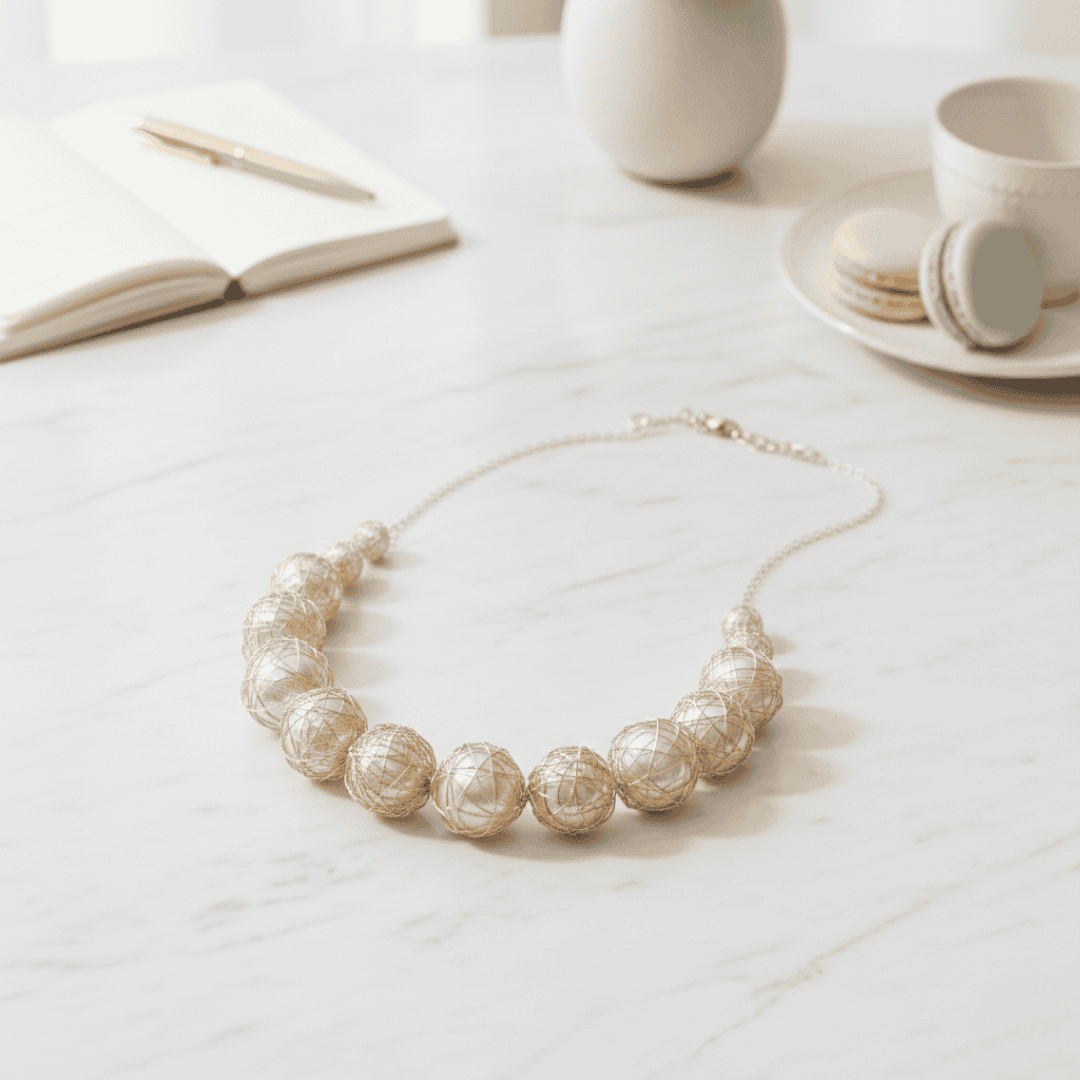 Celestial Orbit - A Golden-Wrapped Orb Statement Necklace - Image 5