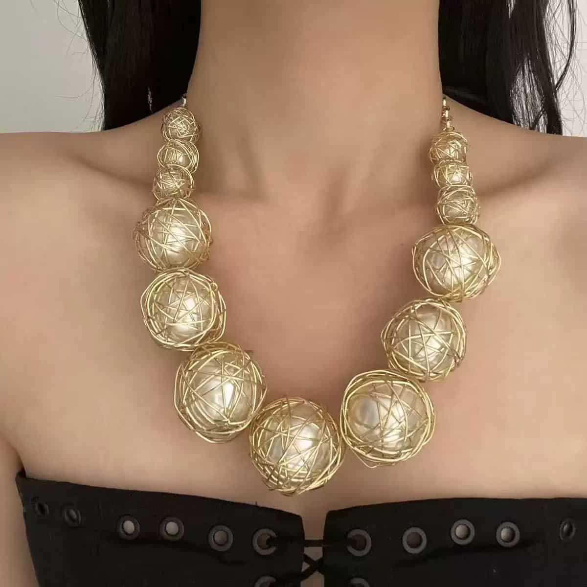 Celestial Orbit - A Golden Wrapped Orb Statement Necklace - Image 4
