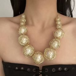 Celestial Orbit - A Golden-Wrapped Orb Statement Necklace