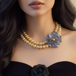 The Iris - A Double-Strand Pearl Floral Collar