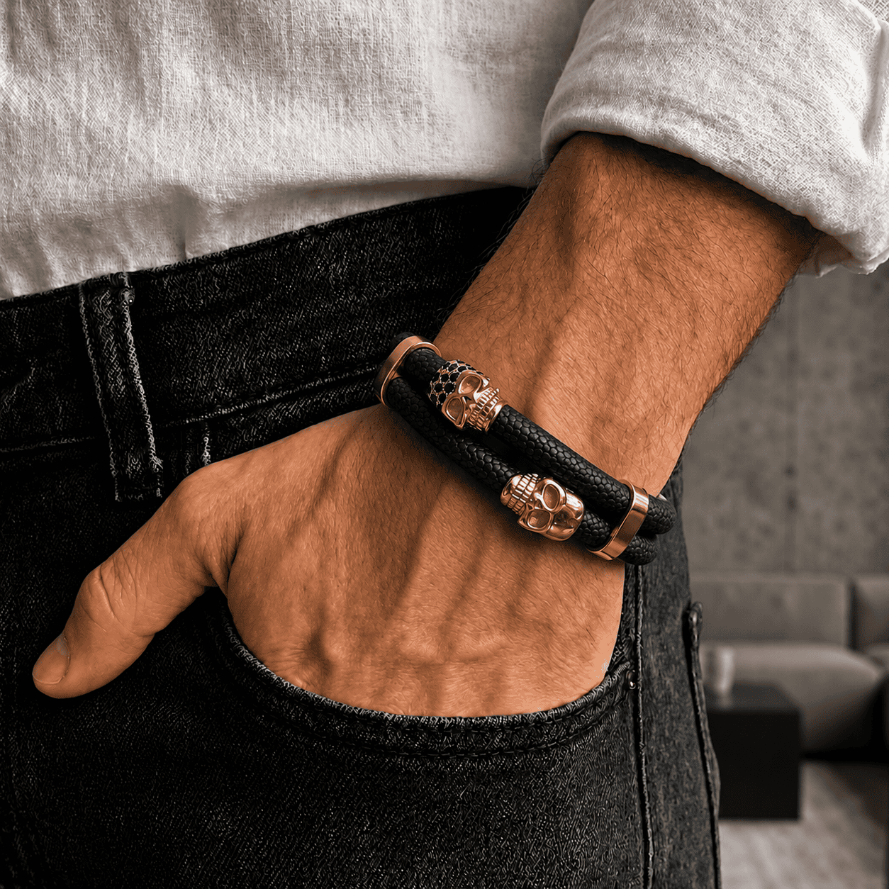 Obsidian - Skull Bracelet - Image 2