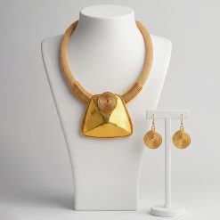 Alternative view of LUSTRE – MATTE GOLD TRAPEZOID NECKLACE & EARRING SET