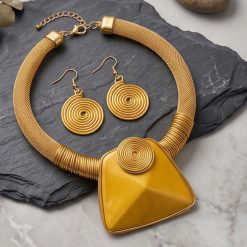 LUSTRE – MATTE GOLD TRAPEZOID NECKLACE & EARRING SET - Image 7