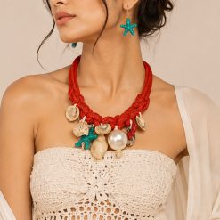 CORAL TIDE- A SEASHELL PEARL CHOKER & EARRINGS SET